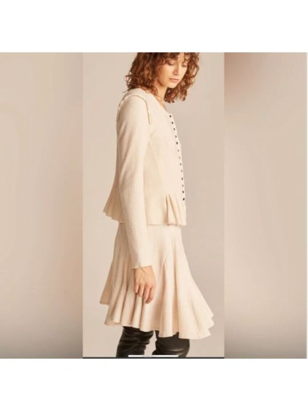 NWT Rebecca Taylor Flutey Full Circle Wool Blend Skirt Cream Neutral Minimalist